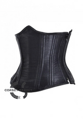 Black Satin Side Zipper Double Bone Gothic Steampunk Bustier Waist Training Underbust Plus Size Corset Costume